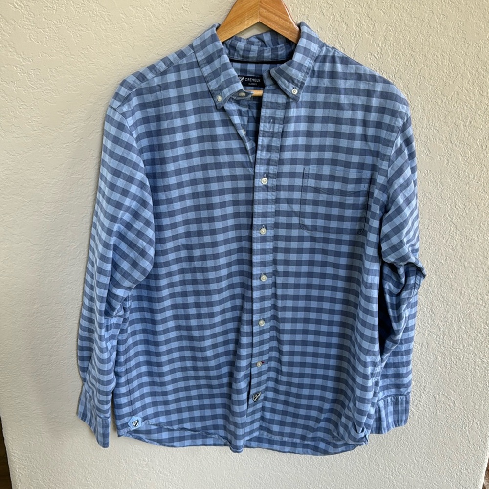 Men's Blue Check Plaid Button Down Shirt size L